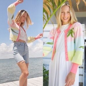 LoveShackFancy Dabney Palm Tree Cardigan Size XS EUC